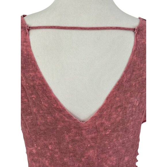 Gimmicks Exclusive Washed Mauve Raw Hem V-Neck Side Cutouts & Strappy Back Top - Picture 11 of 15